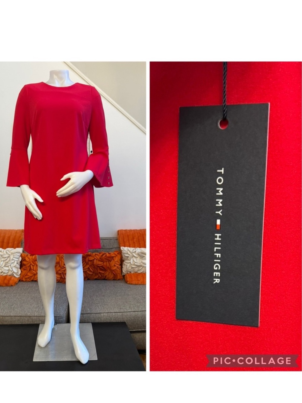 ❣️🆕TOMMY HILFIGER BUTTON BELL SLEEVE DRESS IN RED❣️